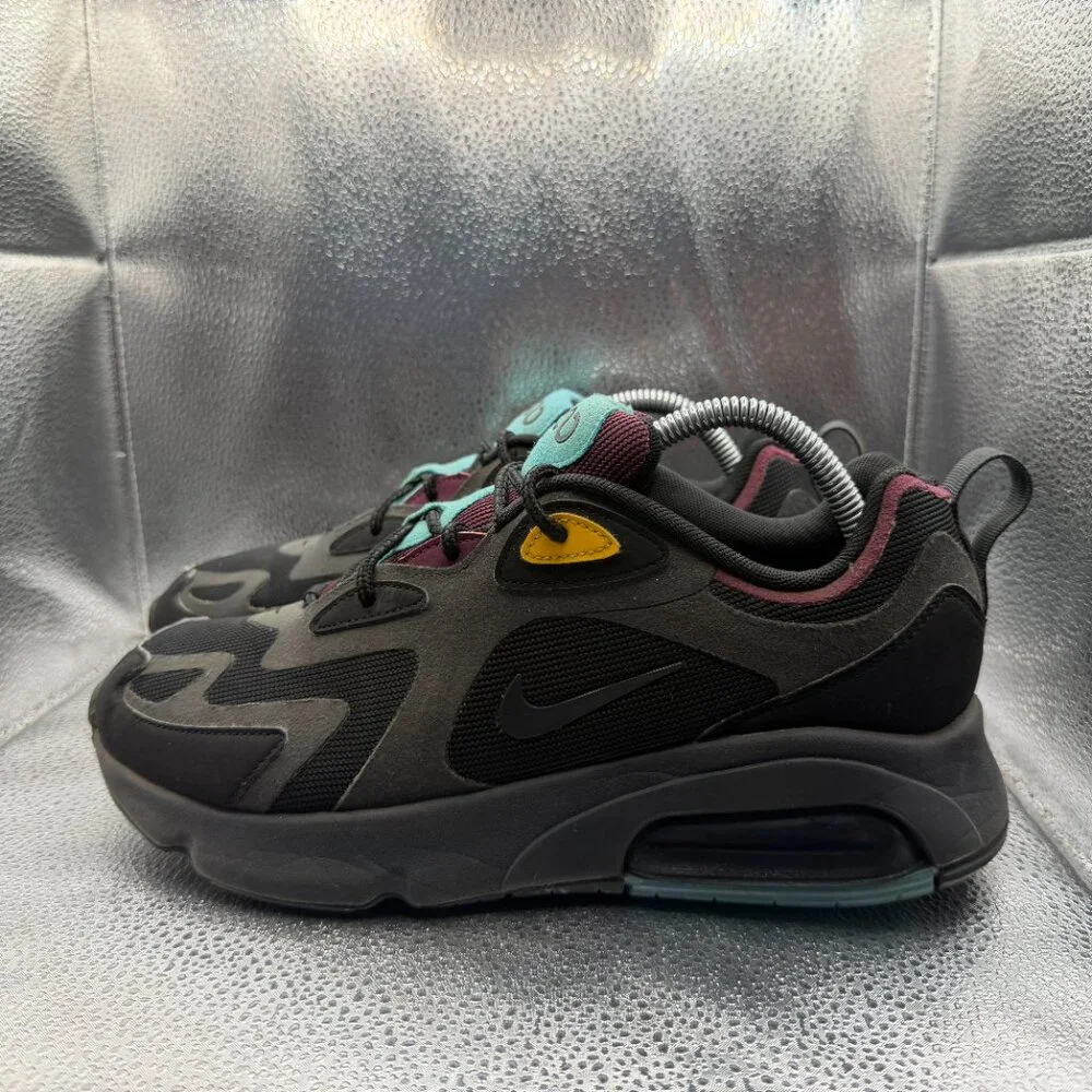 Size 9 Nike Air Max 200 Bordeaux Black Mens Lace-Up Athletic Sneakers AQ2568-001
